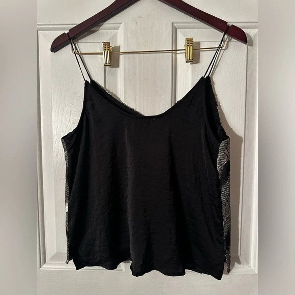 ASTR Black Silver Sequin Special Occasion Zig Zag Chevron Layer Cami M PRISTINE - Picture 3 of 11